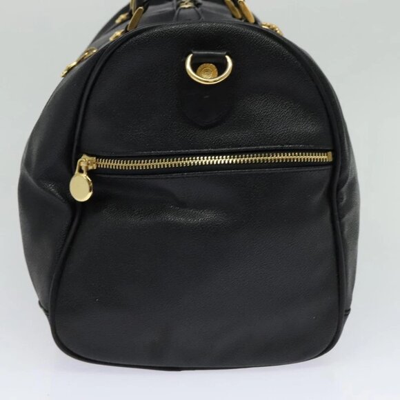VERSACE Sunface Boston Bag Leather 2way Black Gold Auth ki5390V - Picture 4 of 16